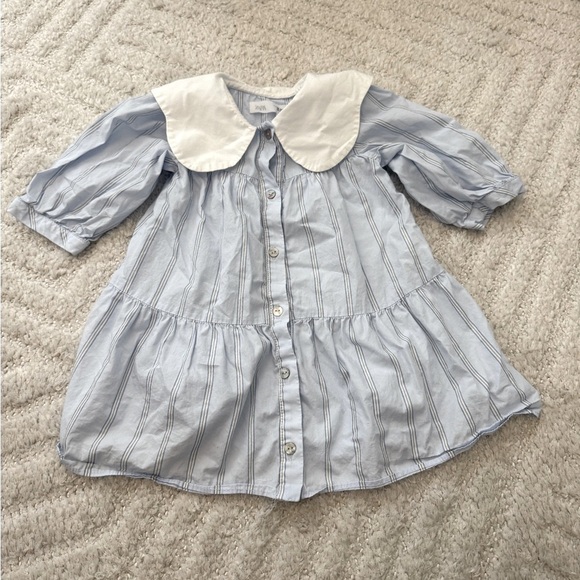 Zara Other - Zara Sweet Baby Girl 100% Cotton Peter Pan Collar Baby Ble Dess - Size 18 Months